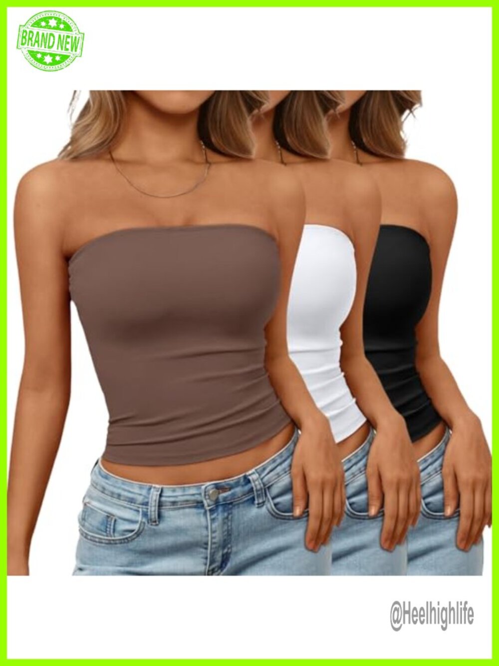 Trendy Queen 3 Pack Strapless Tube Tops Polyester Spandex Slim Fit Sleeveless